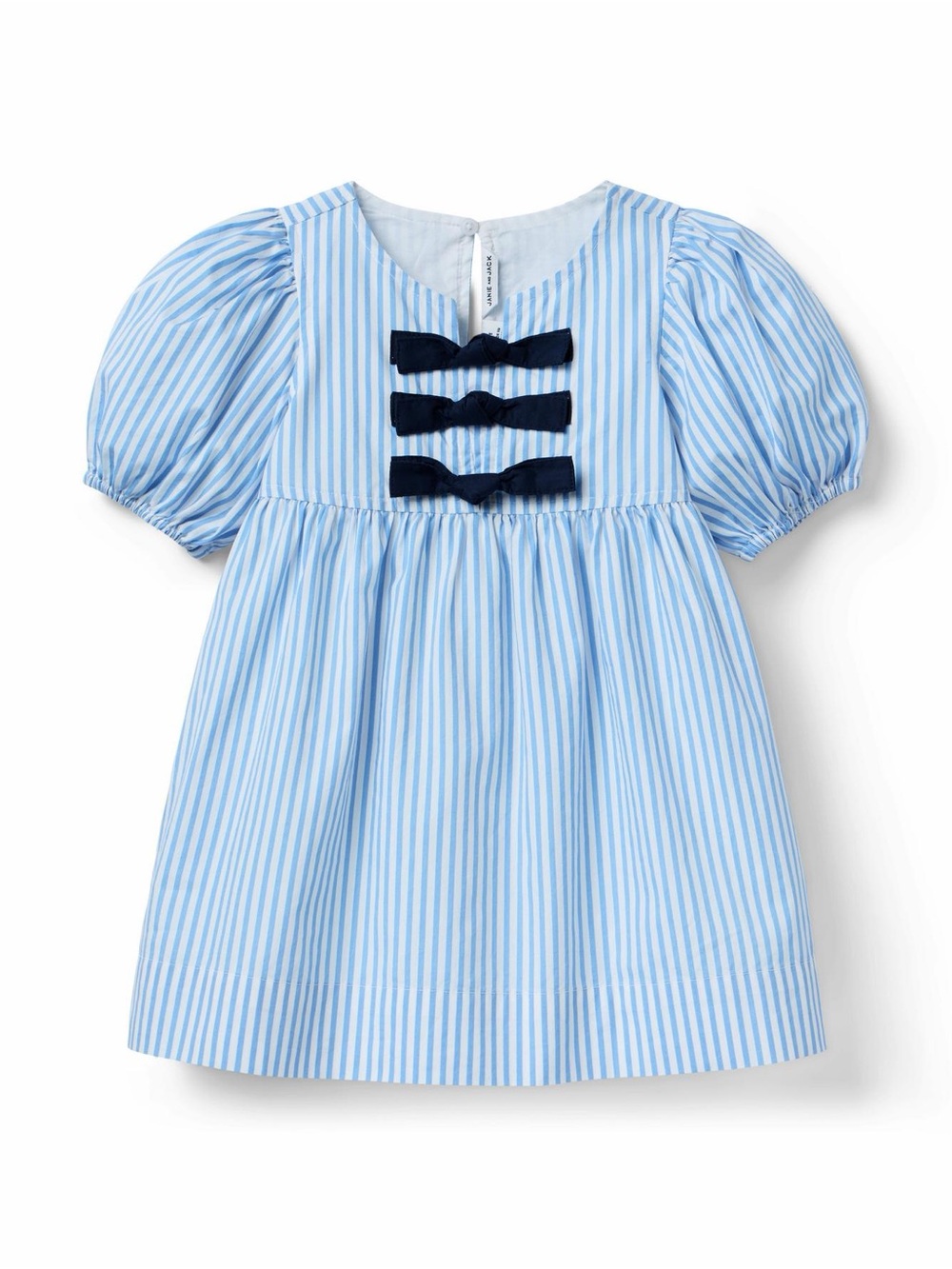 Janie and Jack Light Blue & Navy Striped Puff Sleeve Dress 6-12 month